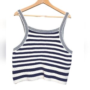 House of Harlow 1960 Navy and White Striped Crop Crochet Top